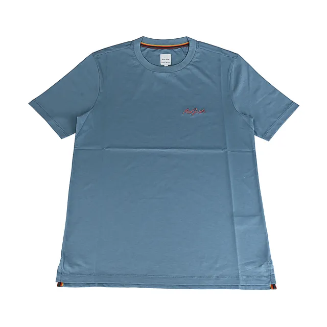 【Paul Smith】PAUL SMITH簽名陰影刺繡LOGO有機棉圓領短袖T恤(男款/灰藍)