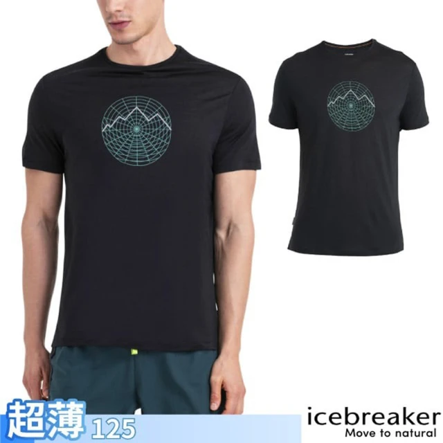 Icebreaker 男 美麗諾羊毛 Sphere III Cool-Lite 圓領短袖上衣_山谷電波-125.T恤(IB0A56W5-001 黑)