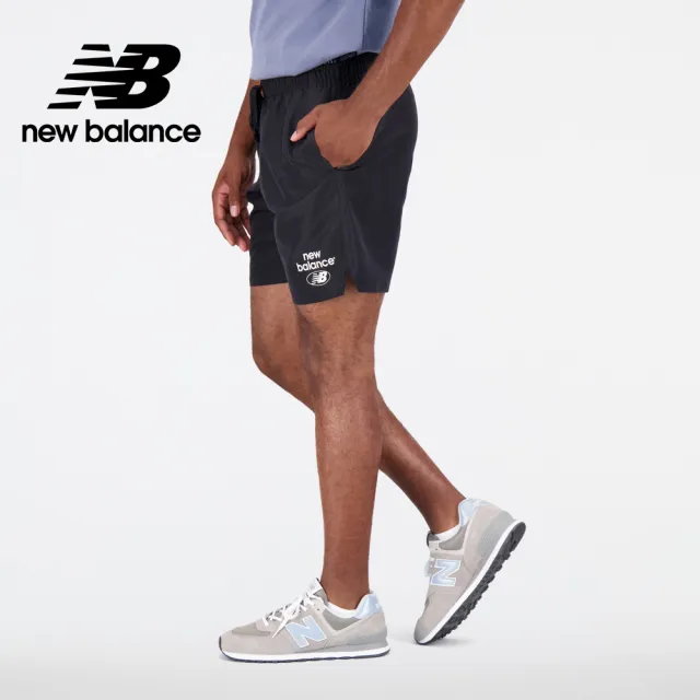 【NEW BALANCE】NB 腰鬆緊抽繩短褲_男裝_黑色_AMS31519BK(亞版 版型正常)