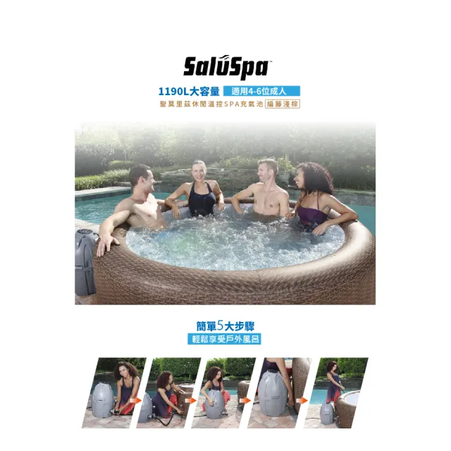 【SaluSpa】休閒溫控SPA充氣池_聖莫里茲  編藤_1190L(按摩浴缸 派對 戶外室內 溫泉 溫水泳池 多人使用)