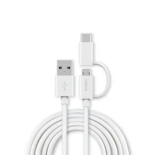 【NOKIA】USB-A轉TypeC & Micro-USB 100cm 2A快充手機傳輸充電線(E8100T)