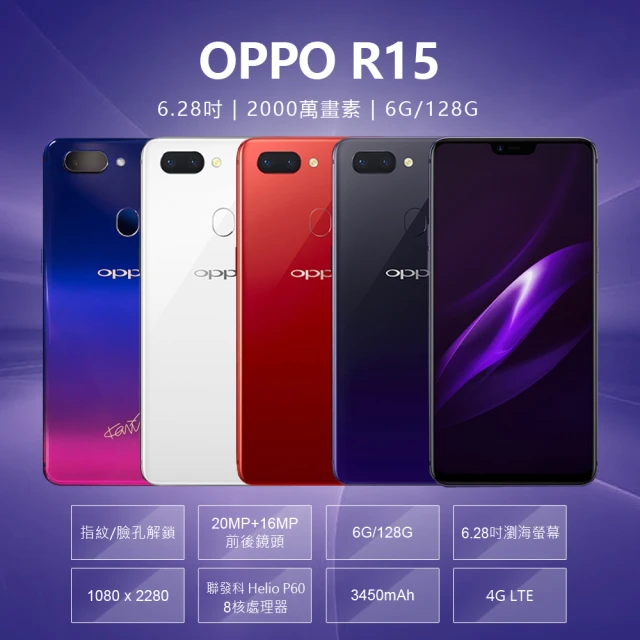 【OPPO】B級福利品 6.28吋 OPPO R15 聯發科八核心 智慧手機 4G LTE(6G/128G)