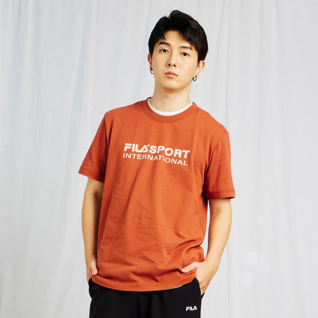 【FILA官方直營】男/女 中性短袖圓領T恤-棕色(1TEY-1460-BN)