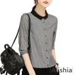 【Alishia】法式翻領寬鬆氣質細條紋休閒襯衫 M-2XL(現+預  灰 / 粉)