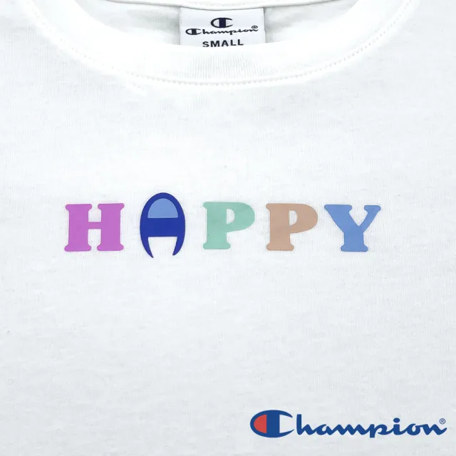 【Champion】官方直營-HAPPY印花圖騰上衣-童(白色-MOMO獨家)