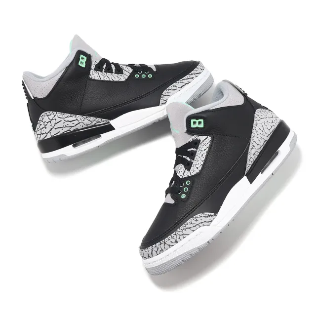 【NIKE 耐吉】Air Jordan 3 Retro GS Green Glow 大童 女鞋 3代 黑 綠 爆裂紋(DM0967-031)