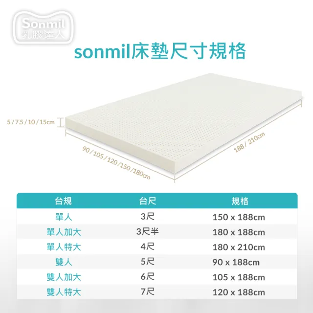 【sonmil】醫療級乳膠床墊 7.5cm單人特大床墊4尺 3M吸濕排汗機能