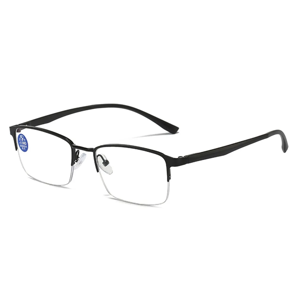 【MEGASOL】濾藍光抗UV輕薄鏡框老花眼鏡(視野清晰.時尚美觀.金屬黑框-8250)