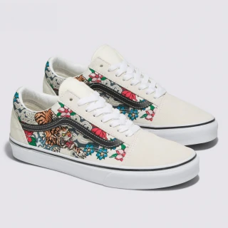 【VANS 官方旗艦】Old Skool 男女款米白色底老虎圖案滑板鞋