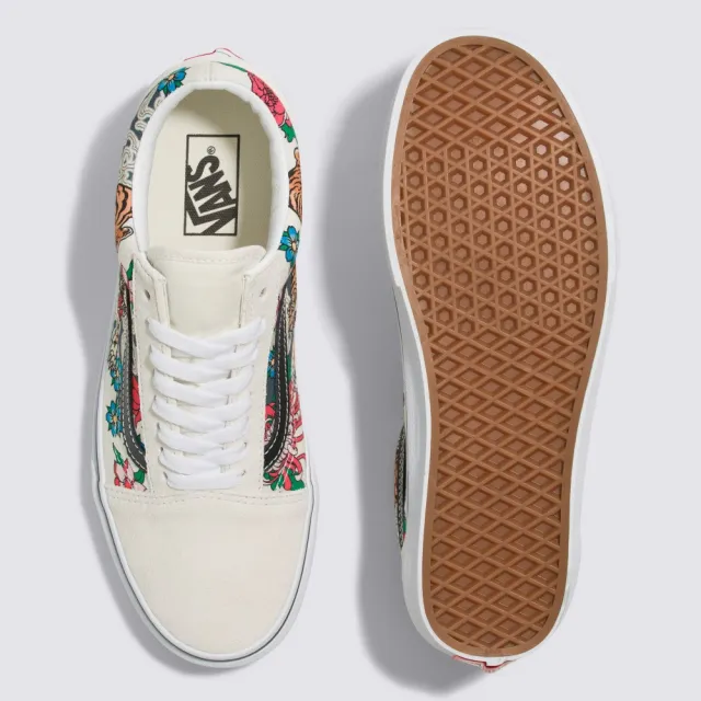 【VANS 官方旗艦】Old Skool 男女款米白色底老虎圖案滑板鞋/休閒鞋/帆布