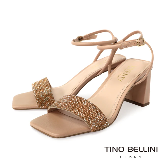 TINO BELLINI 貝里尼 巴西進口全真皮彩鑽繫踝高跟