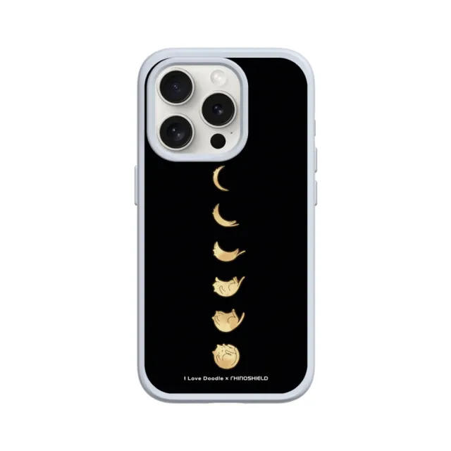 【RHINOSHIELD 犀牛盾】iPhone 15/Plus/Pro/Max SolidSuit背蓋手機殼/貓咪月象-黑(I Love Doodle)