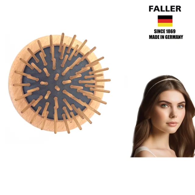 【FALLER 芙樂】德國製FSC櫸木可收攏圓形氣墊梳(隨身梳/ 氣墊圓梳/ 防靜電梳 /包包梳/圓氣墊梳/10週年慶)