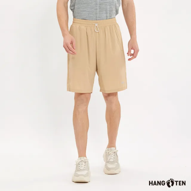 【Hang Ten】男裝-恆溫多功能-REGULAR FIT涼感彈性透氣沖孔防曬機能短褲(卡其)