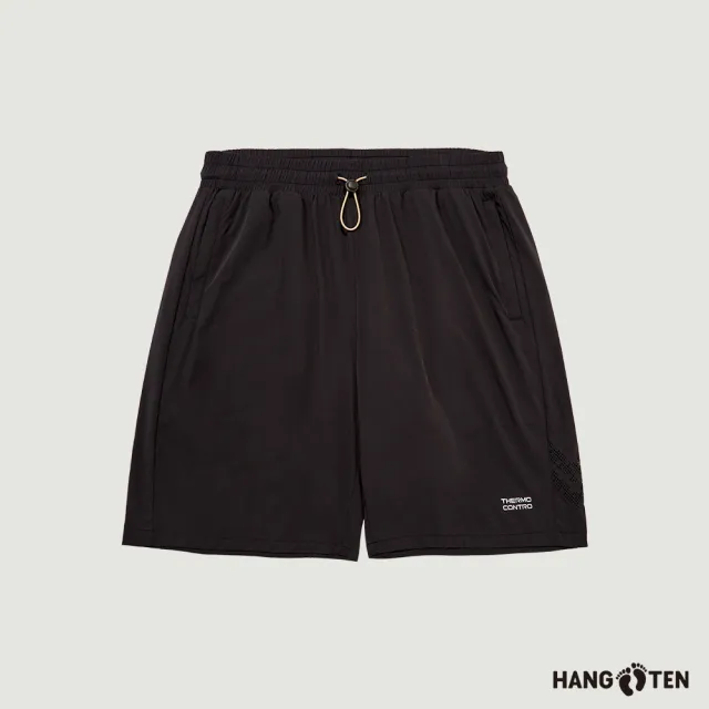 【Hang Ten】男裝-恆溫多功能-REGULAR FIT涼感彈性透氣沖孔防曬機能短褲(黑)