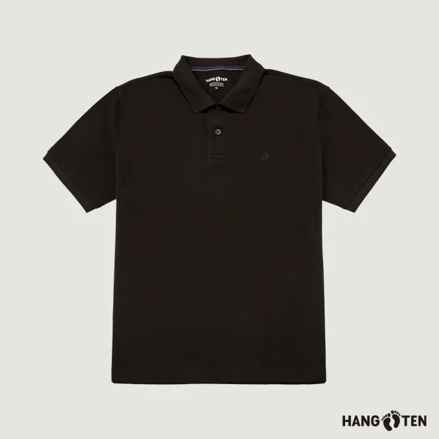 【Hang Ten】男裝-經典純棉素色短袖POLO衫(黑)