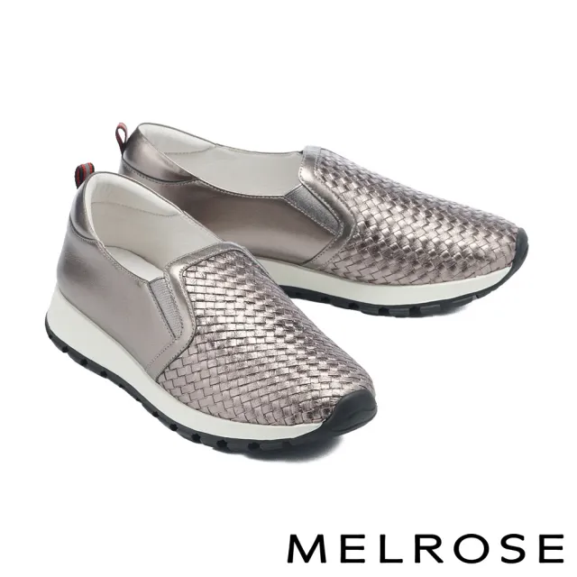 【MELROSE】美樂斯 日常百搭編織造型全真皮厚底休閒鞋(古銅)