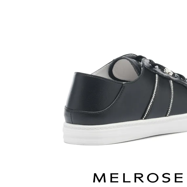 【MELROSE】美樂斯 簡約日常水鑽條彈性鞋帶牛皮QQ厚底休閒鞋(黑)