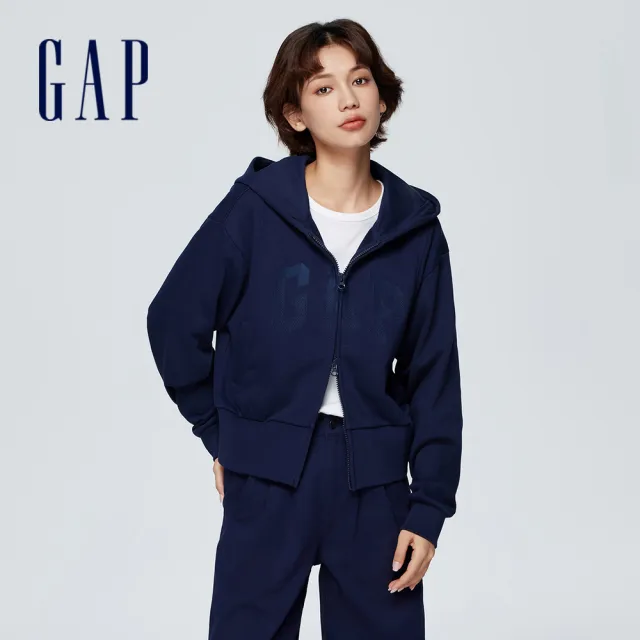 【GAP】女裝 Logo短版連帽外套-海軍藍(873736)