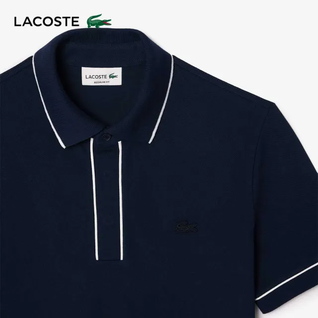 【LACOSTE】男裝-撞色滾邊短袖Polo衫(海軍藍)