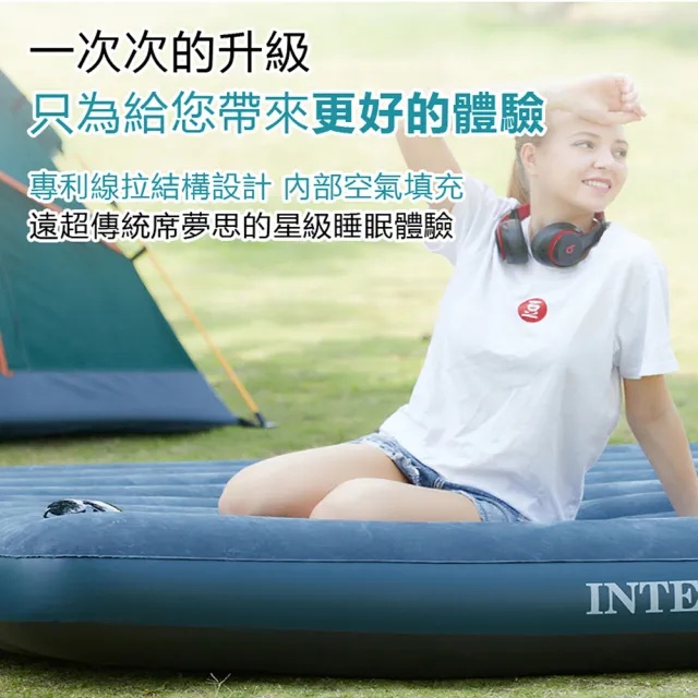【INTEX】超值組合·經典單人充氣床+打氣機+枕頭 新款雙面充氣床墊(露營睡墊 充氣床墊 露營床 平行輸入)