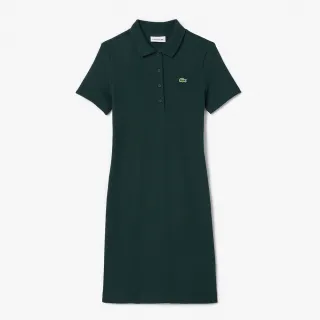 【LACOSTE】女裝-有機棉Polo領短袖洋裝(深綠色)