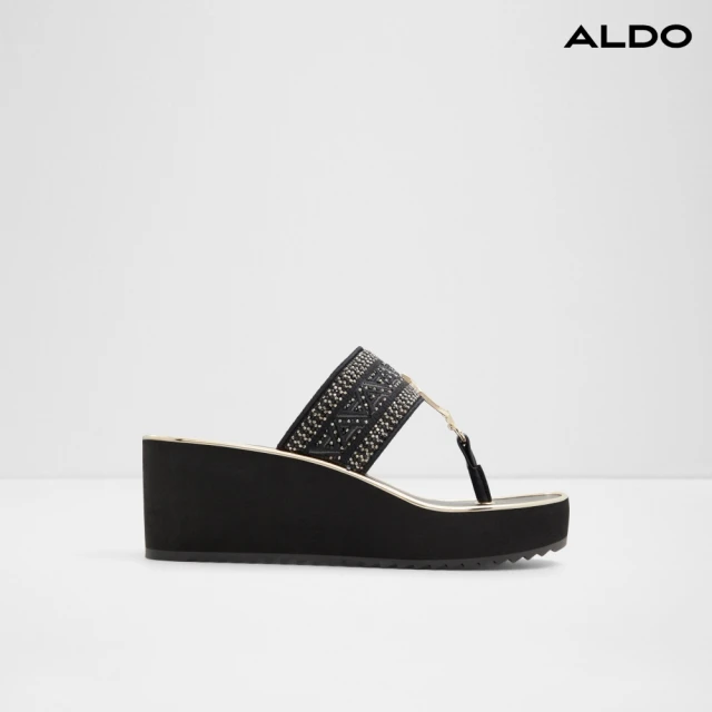 ALDO FASSBIDER-復古風格粗帶厚底夾腳涼拖鞋-女鞋(黑色)