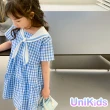 【UniKids】中大童裝短袖洋裝 清新海軍領格紋連身裙 女大童裝 VW23008(海軍格子)
