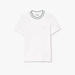 【LACOSTE】男裝-修身撞色領圍短袖T恤(白色)