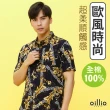 【oillio 歐洲貴族】男裝 短袖純棉襯衫 涼感襯衫 花襯衫 透氣 吸濕排汗 修身顯瘦(藏青色 法國品牌)