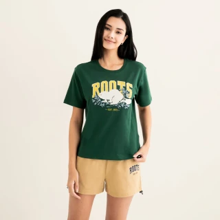 【Roots】Roots 女裝- COOPER BEAVER PIXEL短袖T恤(深綠色)