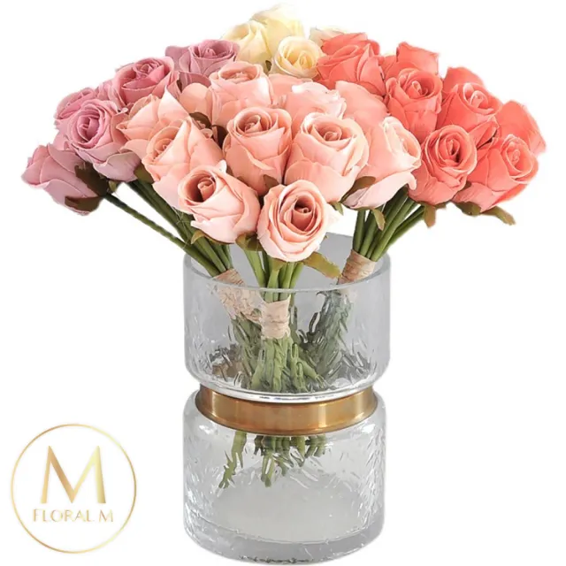 【Floral M】法式西麗雅玫瑰公主粉仿真花花材（10入/組）(人造花/塑膠花/假花/裝飾花)