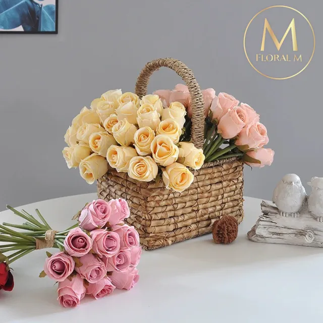 【Floral M】法式西麗雅玫瑰公主粉仿真花花材（10入組）(人造花/塑膠花/假花/裝飾花)