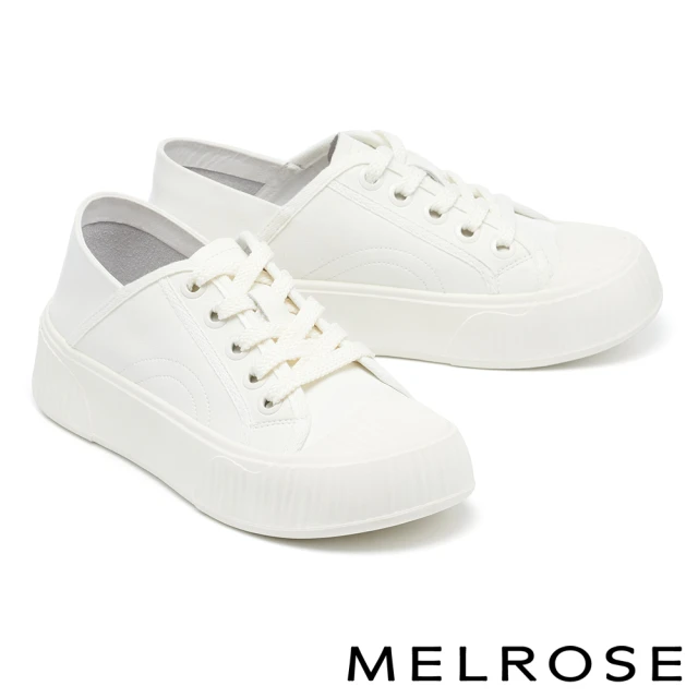 【MELROSE】美樂斯 日常百搭牛皮綁帶QQ厚底休閒鞋(白)