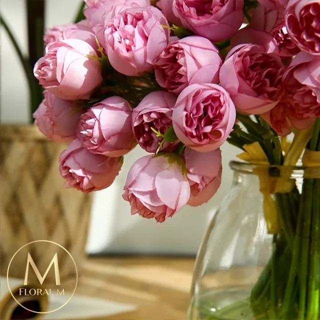 【Floral M】奧斯丁蜜桃粉牡丹仿真花花材（1入組）(人造花/塑膠花/假花/裝飾花)