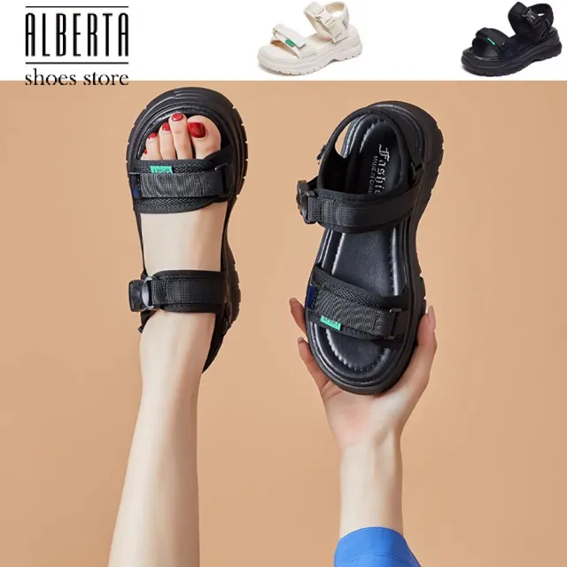 【Alberta】跟6.5cm 厚底涼鞋 可調式魔鬼氈運動涼拖鞋 2色