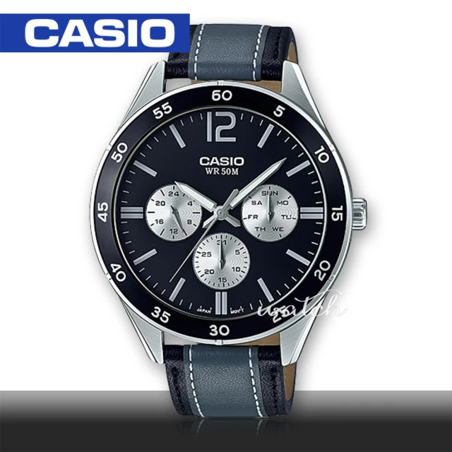 【CASIO 卡西歐】時尚經典 三眼顯示 皮革錶帶 礦物玻璃 指針男錶(MTP-E310L)