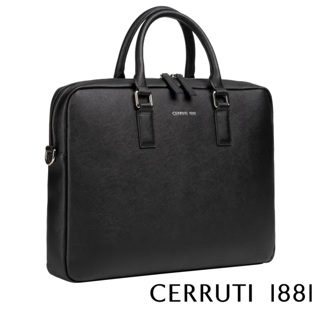 【Cerruti 1881】限量2折 義大利頂級小牛皮公事包/斜背包 CECA04466S 全新專櫃展示品(黑色)