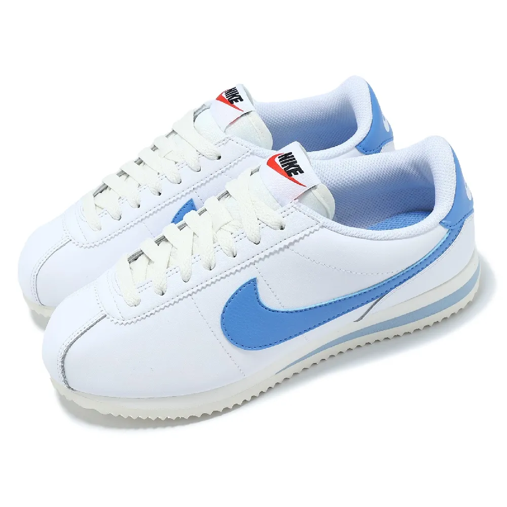 NIKE 耐吉】休閒鞋Wmns Cortez 女鞋白藍皮革緩衝經典阿甘鞋