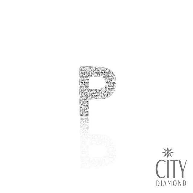 【City Diamond 引雅】14K鑽石白K字母耳環 單邊 A-Z(多款任選)