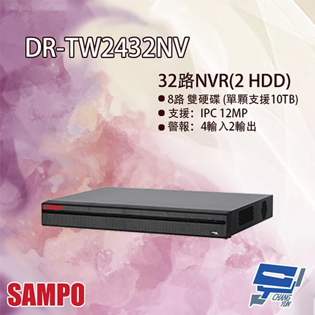 【SAMPO 聲寶】DR-TW2432NV 32路 智慧型 H.265 4K NVR 錄影主機 昌運監視器
