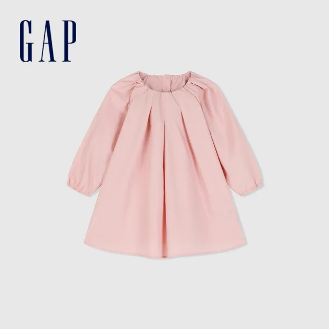 【GAP】女幼童裝 Logo純棉/印花圓領長袖洋裝-粉色(890331)