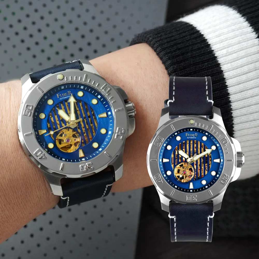 【FIBER 法柏】海洋潛將系列 機械潛水錶 直紋鏤空藍