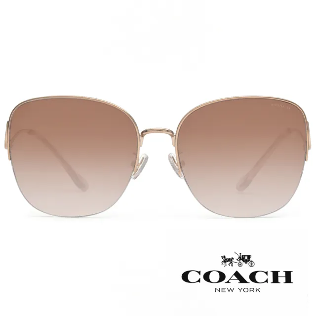 【COACH】金屬圓框太陽眼鏡(粉漸層 玫瑰金#HC7152 933113)