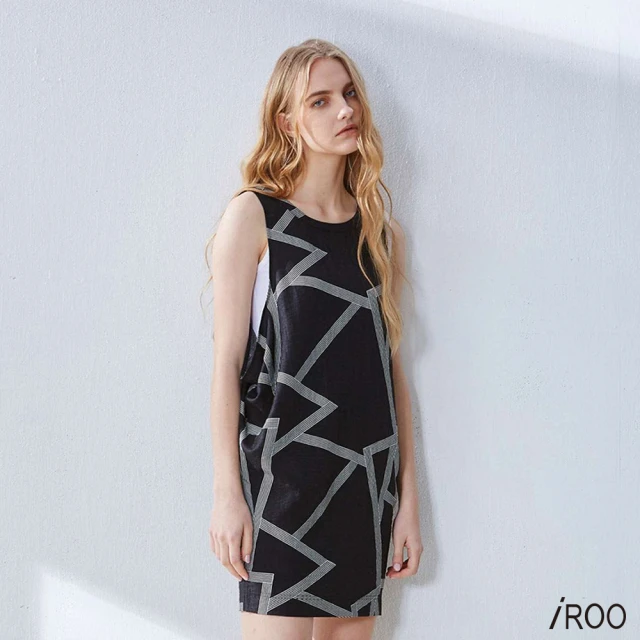 iROO 領口拼接須須感流行造型無袖短洋裝評價推薦