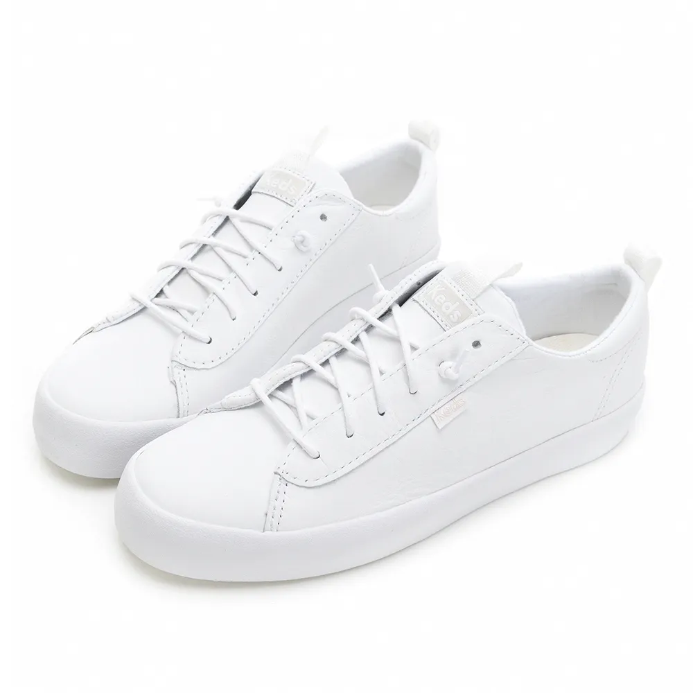 【Keds】KICKBACK 舒適免綁帶皮革休閒小白鞋-白(9213W123335)