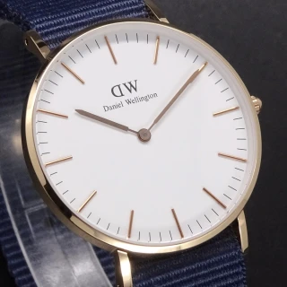 【Daniel Wellington】Daniel Wellington帆布風格時尚腕錶白面+帆布藍-36mm-DW00100279