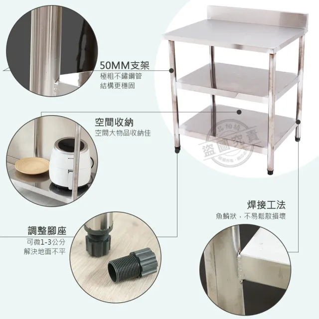 【Abis】客製商品-豪華升級版加牆款三層430不鏽鋼桌/料理桌/工作桌/工作台/流理台-72X56CM(1入)