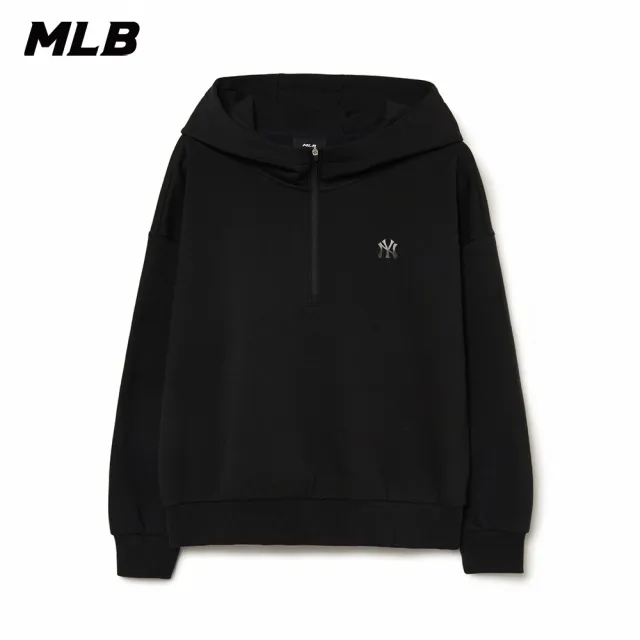 【MLB】女版半拉鍊連帽上衣 帽T 紐約洋基隊(3FHDB2036-50BKS)