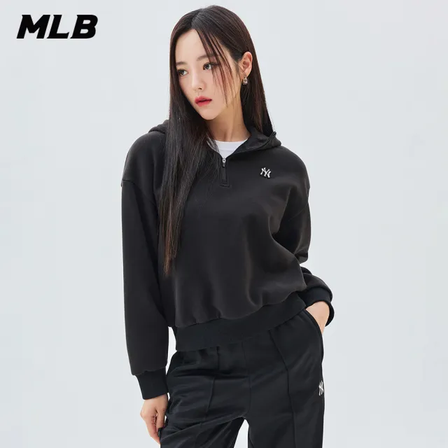 【MLB】女版半拉鍊連帽上衣 帽T 紐約洋基隊(3FHDB2036-50BKS)